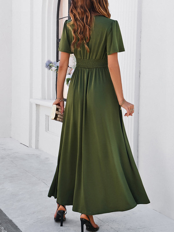 Blue Zone Planet |  solid color V-neck waist dress BLUE ZONE PLANET