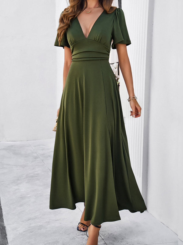 Blue Zone Planet |  solid color V-neck waist dress BLUE ZONE PLANET