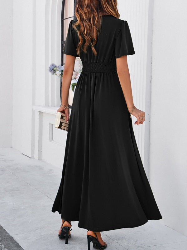 Blue Zone Planet |  solid color V-neck waist dress BLUE ZONE PLANET