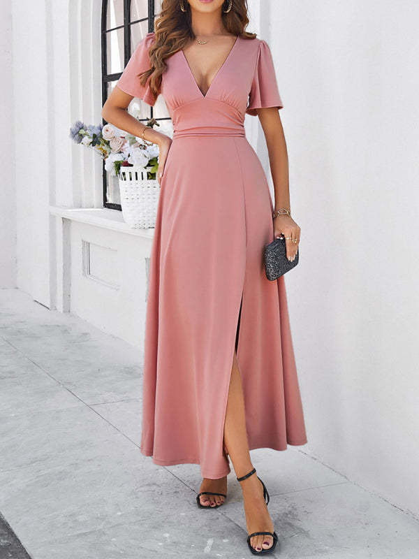 Blue Zone Planet |  solid color V-neck waist dress BLUE ZONE PLANET