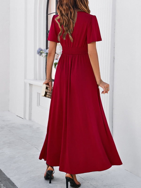 Blue Zone Planet |  solid color V-neck waist dress BLUE ZONE PLANET