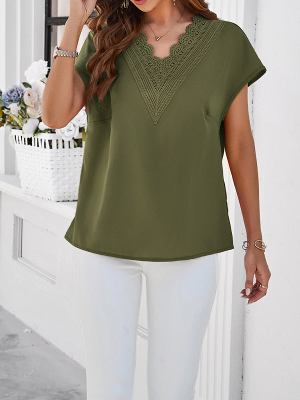 Blue Zone Planet |  solid color V-neck short-sleeved shirt BLUE ZONE PLANET