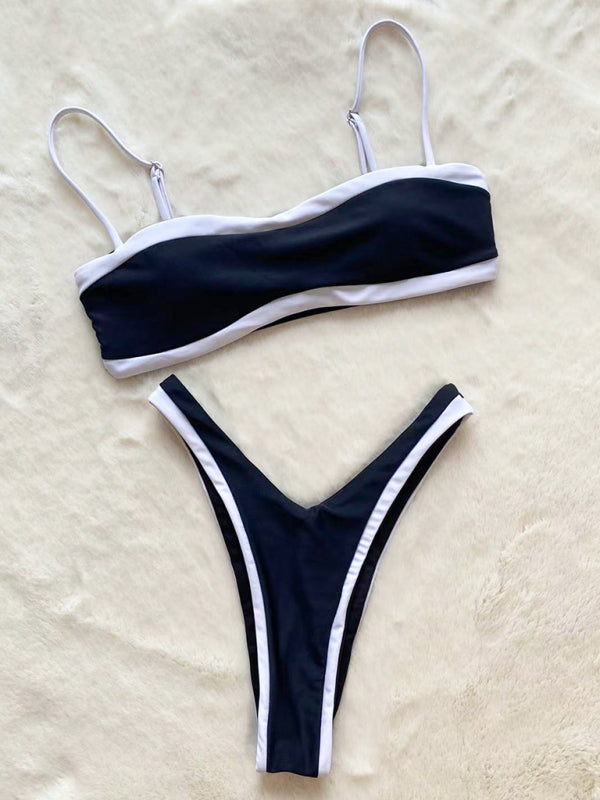 Blue Zone Planet |  bikini spaghetti strap tube top splicing split swimsuit BLUE ZONE PLANET