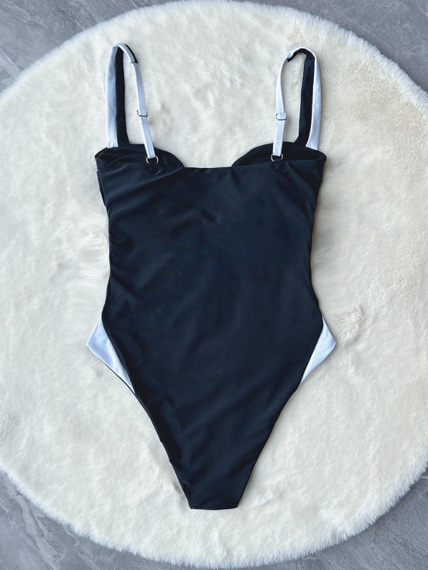 Blue Zone Planet |  bikini deep V stitching contrast color one-piece swimsuit BLUE ZONE PLANET