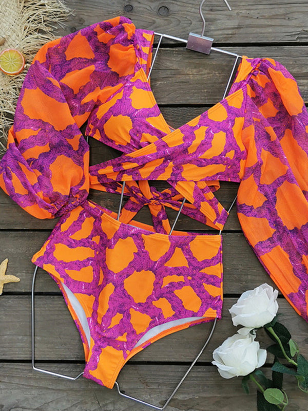 Blue Zone Planet |  Printed Vacation Long Sleeve Bikini Set BLUE ZONE PLANET