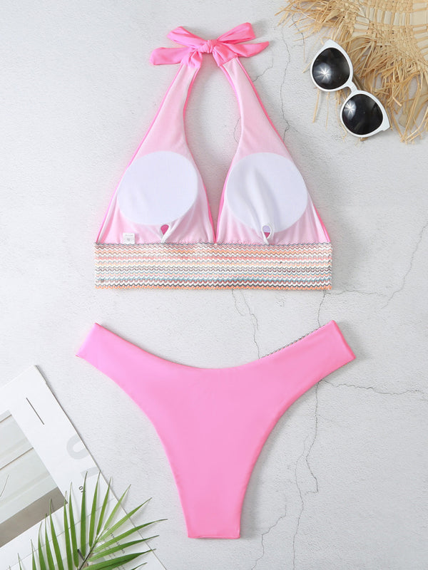 Blue Zone Planet High Waist Swimsuit Color Block Web Push Up Bikini
