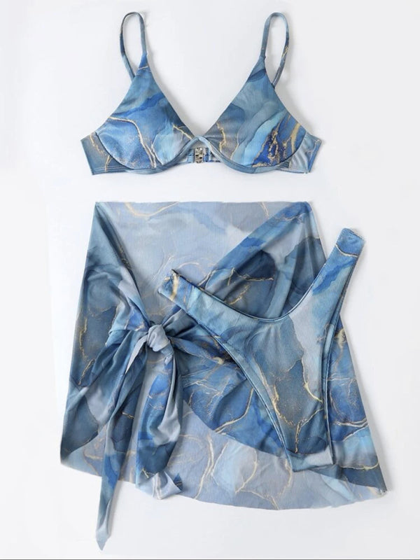 Blue Zone Planet |  Ella's Marble Tie-Dye Three-Piece Bikini Set BLUE ZONE PLANET