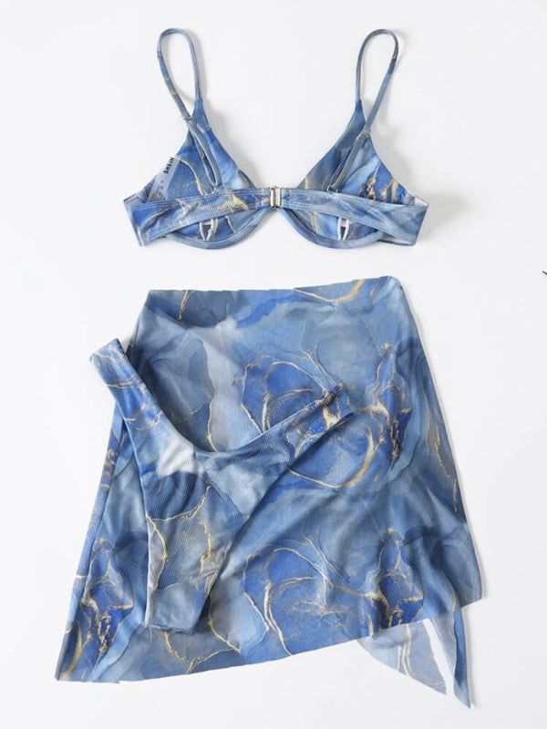 Blue Zone Planet |  Ella's Marble Tie-Dye Three-Piece Bikini Set BLUE ZONE PLANET