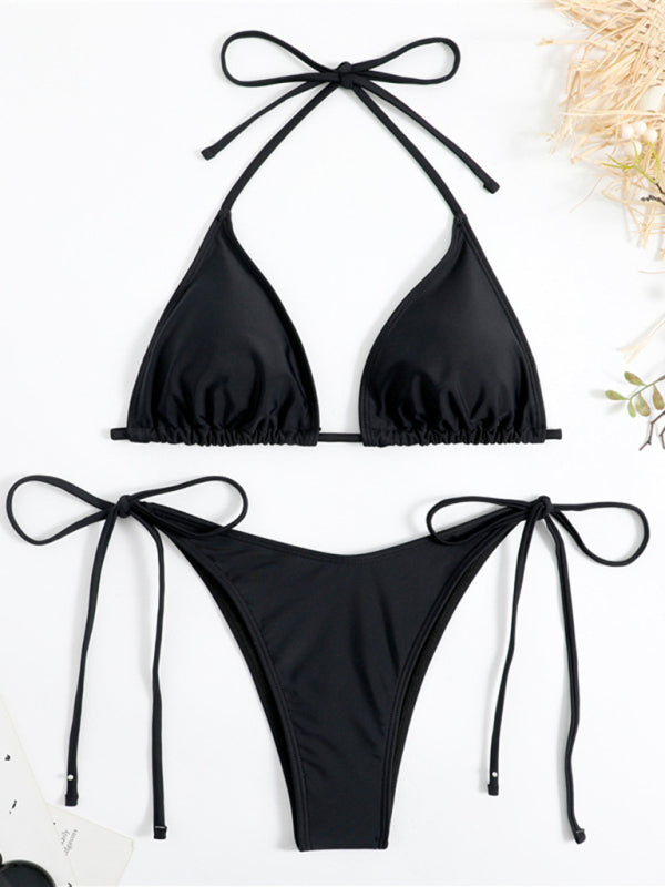 Blue Zone Planet |  Plain color split strap triangle bikini BLUE ZONE PLANET