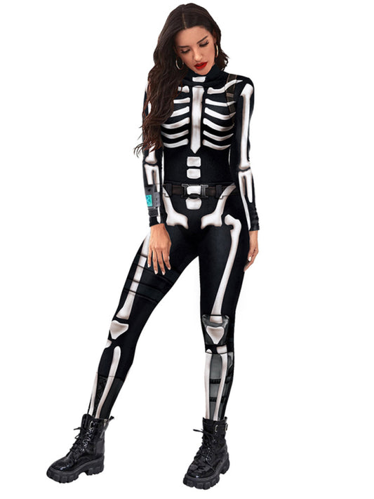Halloween Jumpsuit Skull Skeleton Digital Print Jumpsuit-TOPS / DRESSES-[Adult]-[Female]-Black-S-2022 Online Blue Zone Planet