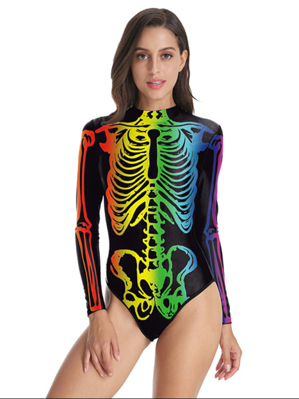 Halloween New Colorful Skeleton Print Ladies Tight Body BLUE ZONE PLANET
