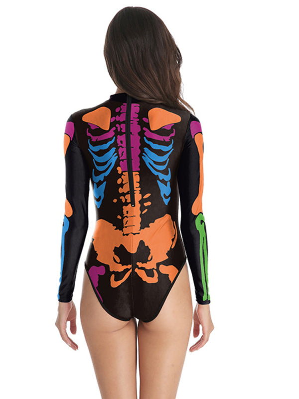 Halloween New Colorful Skeleton Print Ladies Tight Body BLUE ZONE PLANET