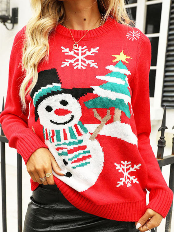 Blue Zone Planet |  Women's Loose Casual Christmas Tree Snowman Knitted Christmas Sweater kakaclo