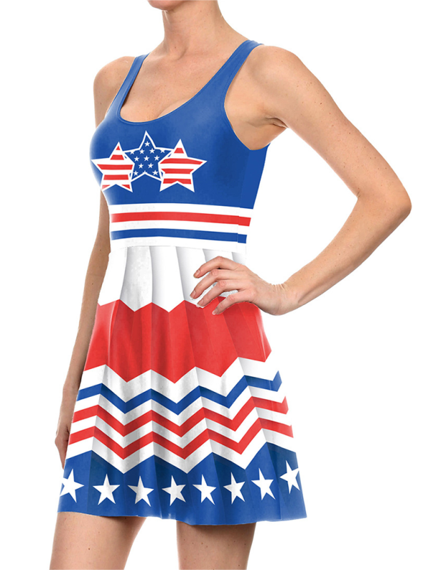 Blue Zone Planet | Independence Day Flag Print Dress BLUE ZONE PLANET