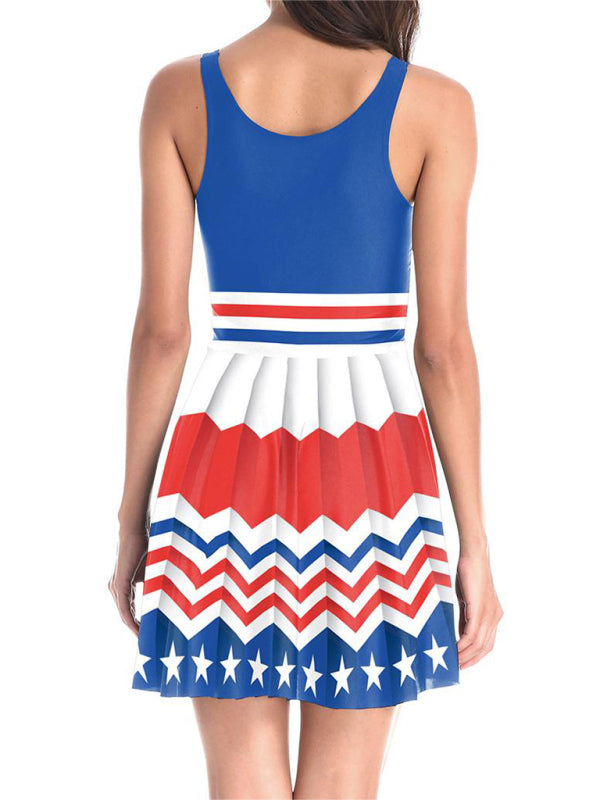 Blue Zone Planet | Independence Day Flag Print Dress BLUE ZONE PLANET