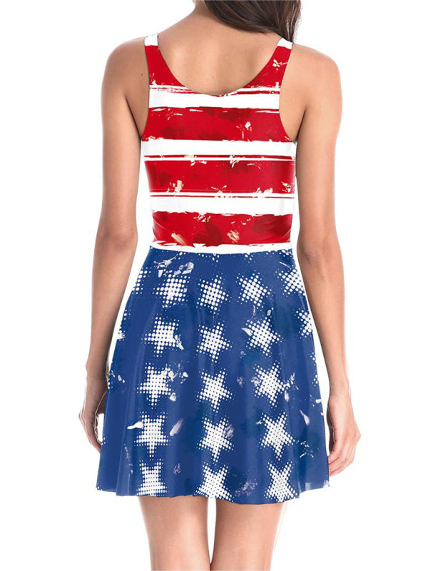 Blue Zone Planet | Independence Day Flag Print Dress BLUE ZONE PLANET