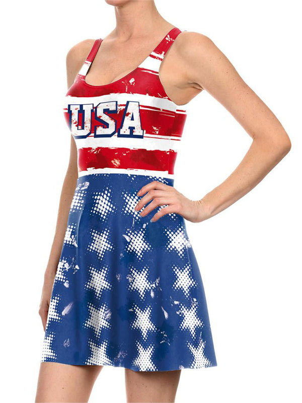 Blue Zone Planet | Independence Day Flag Print Dress BLUE ZONE PLANET