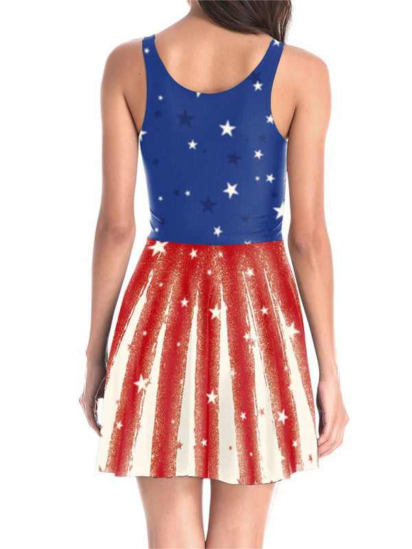 Blue Zone Planet | Independence Day Flag Print Dress BLUE ZONE PLANET