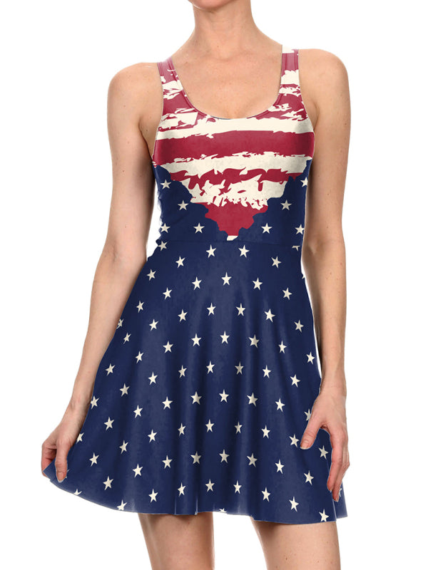 Blue Zone Planet | Independence Day Flag Print Dress BLUE ZONE PLANET