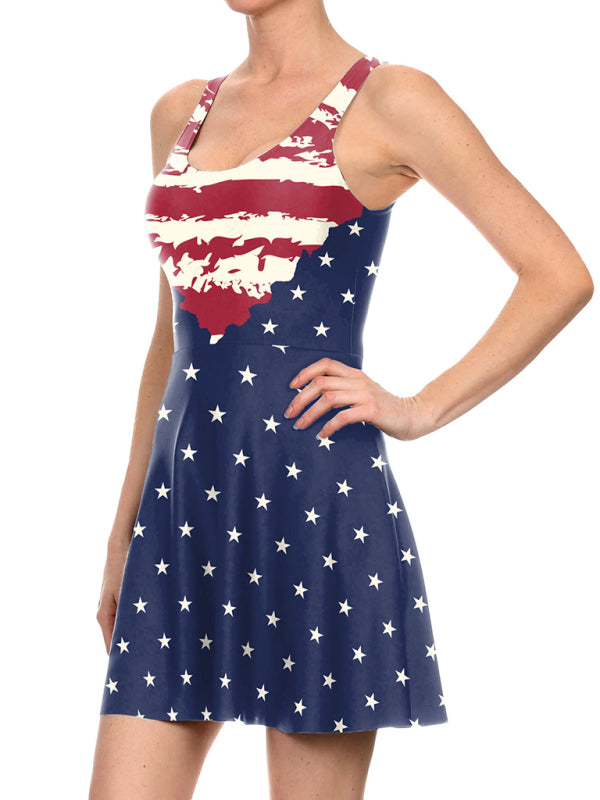 Blue Zone Planet | Independence Day Flag Print Dress BLUE ZONE PLANET