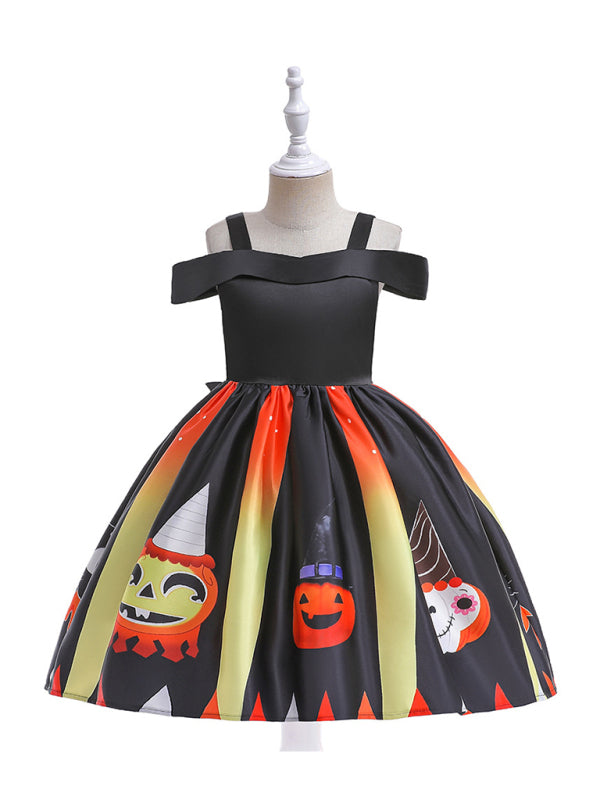 Blue Zone Planet |  Halloween children's clothing, girls cosplay witch pumpkin performance dress princess dress kakaclo