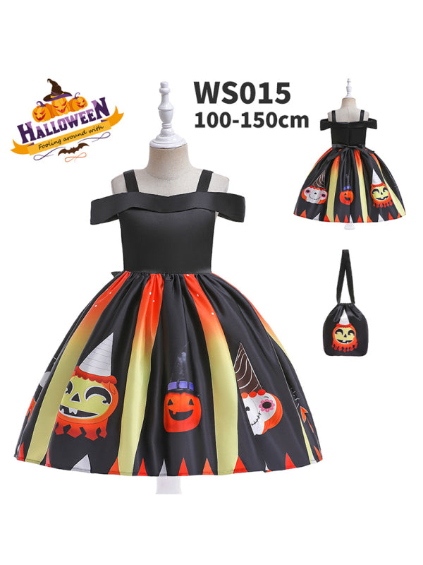Blue Zone Planet |  Halloween children's clothing, girls cosplay witch pumpkin performance dress princess dress kakaclo