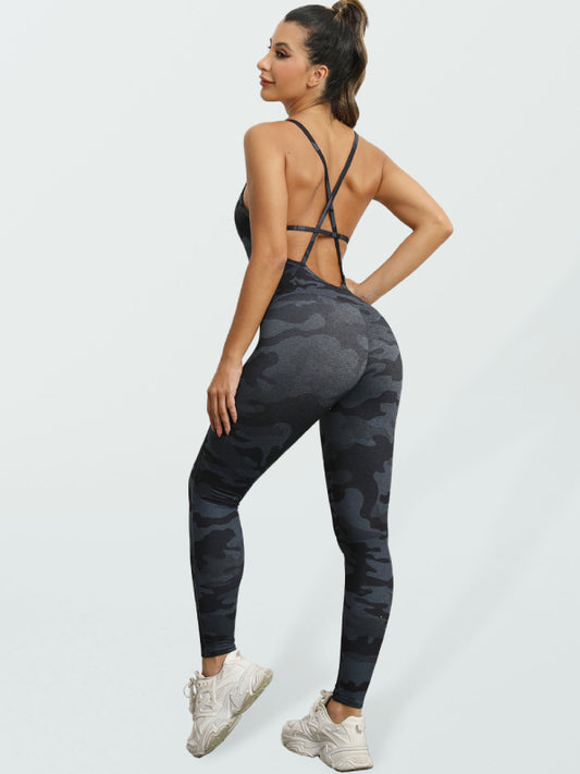 backless yoga fitness jumpsuit BLUE ZONE PLANET