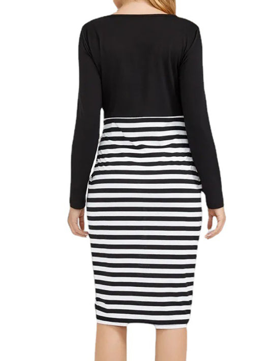 Blue Zone Planet |  Maternity long sleeve striped round neck dress kakaclo