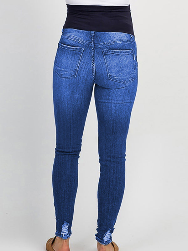 Maternity solid color belly support casual jeans-[Adult]-[Female]-2022 Online Blue Zone Planet