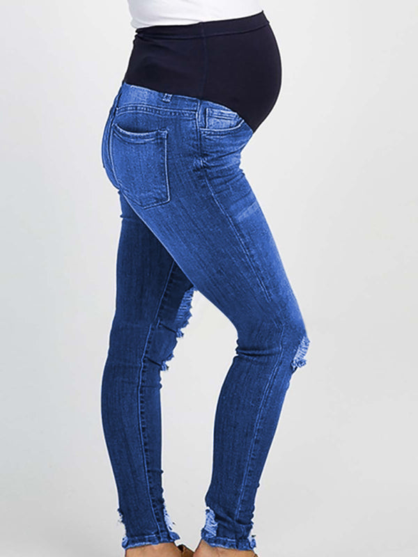 Maternity solid color belly support casual jeans-[Adult]-[Female]-2022 Online Blue Zone Planet