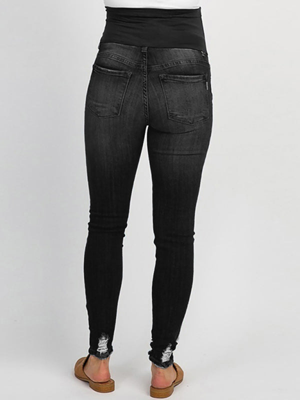 Maternity solid color belly support casual jeans-[Adult]-[Female]-Black-S-2022 Online Blue Zone Planet