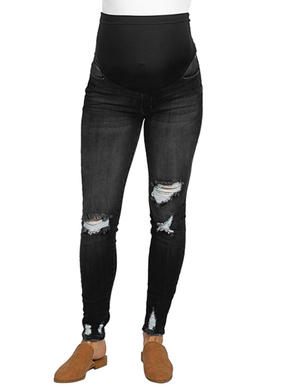 Maternity solid color belly support casual jeans-[Adult]-[Female]-2022 Online Blue Zone Planet