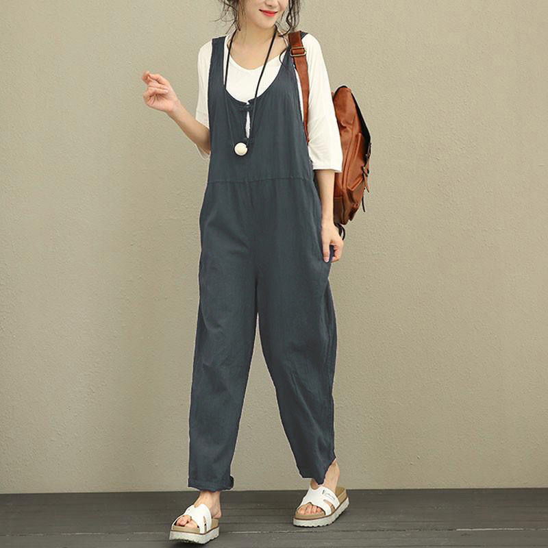 Women's solid color casual loose jumpsuit kakaclo