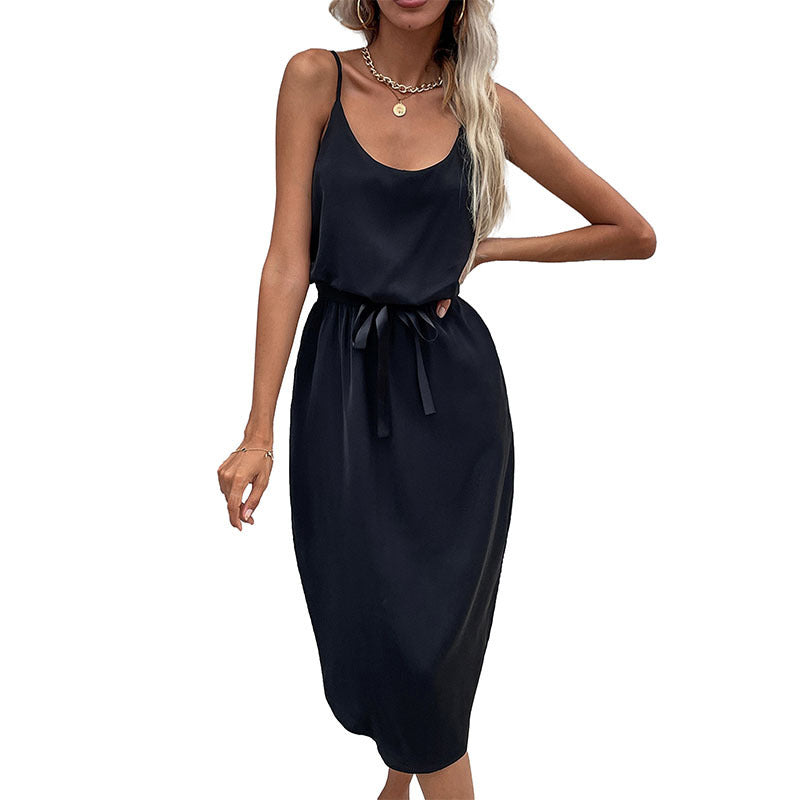 Fashion solid color package hip skirt split spaghetti strap dress kakaclo