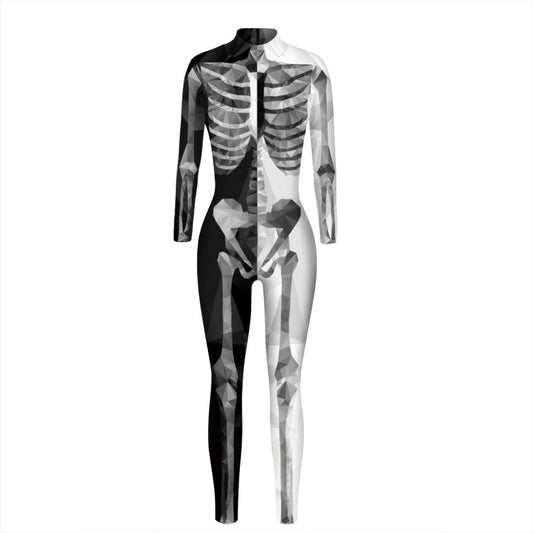 Women's Halloween skeleton digital print playmaker tight-fitting shapewear jumpsuit BLUE ZONE PLANET