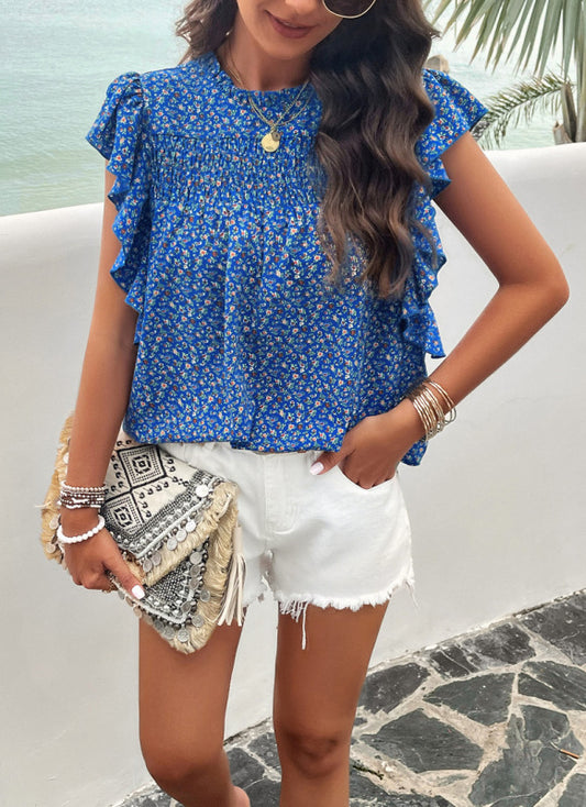 spring and summer foreign trade printed blouse BLUE ZONE PLANET