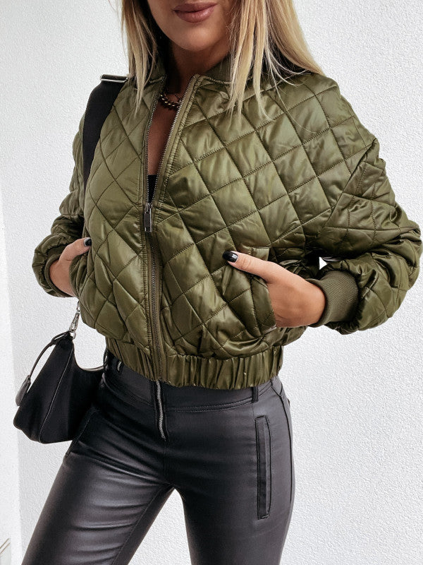 Short Zip Closure Quilted Jacket kakaclo